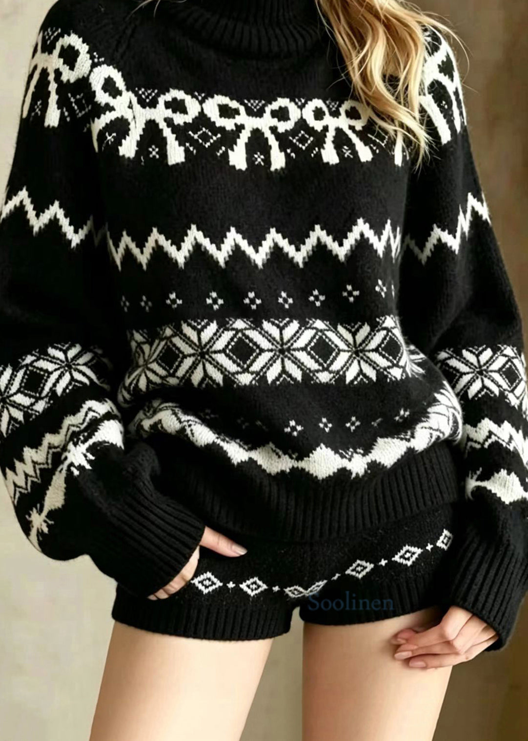 Orvokki – jacquard-pooloneule ja shortsit