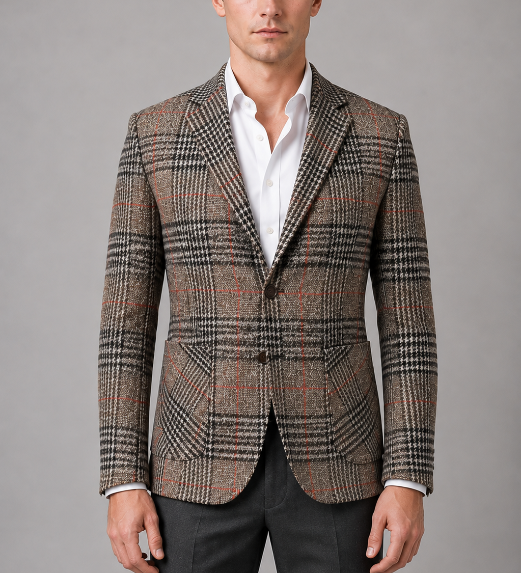 Miesten tweed-bleiseri – ruudullinen smart casual -takki