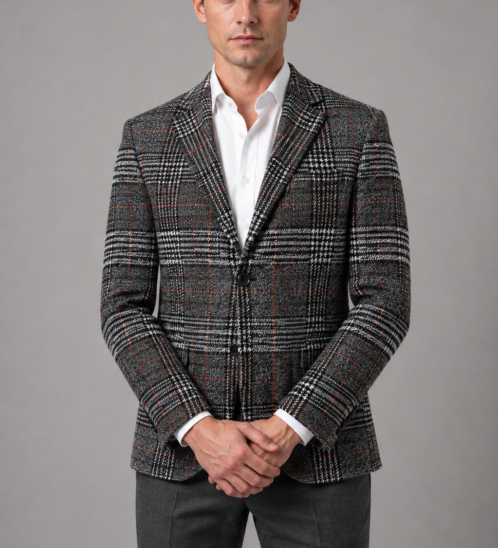 Miesten tweed-bleiseri – ruudullinen smart casual -takki
