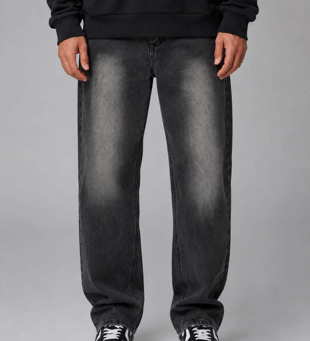 Miesten suorat farkut rennolla leikkauksella – vintage-pesty denim