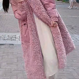 Söpö Vaaleanpunainen Taskut Teddy Patchwork Pitkä Parka Kevät