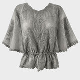 Damen Bluse mit Stickdetails | Rundhalsausschnitt & Volantärmel