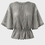 Damen Bluse mit Stickdetails | Rundhalsausschnitt & Volantärmel