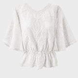 Damen Bluse mit Stickdetails | Rundhalsausschnitt & Volantärmel