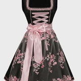 Damen Dirndlkleid | Floraler Rock & Rosa Schürze