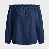 Damen Schulterfreie Bluse | Geraffter Ausschnitt & Langarm