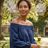 Damen Schulterfreie Bluse | Geraffter Ausschnitt & Langarm