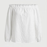 Damen Schulterfreie Bluse | Geraffter Ausschnitt & Langarm