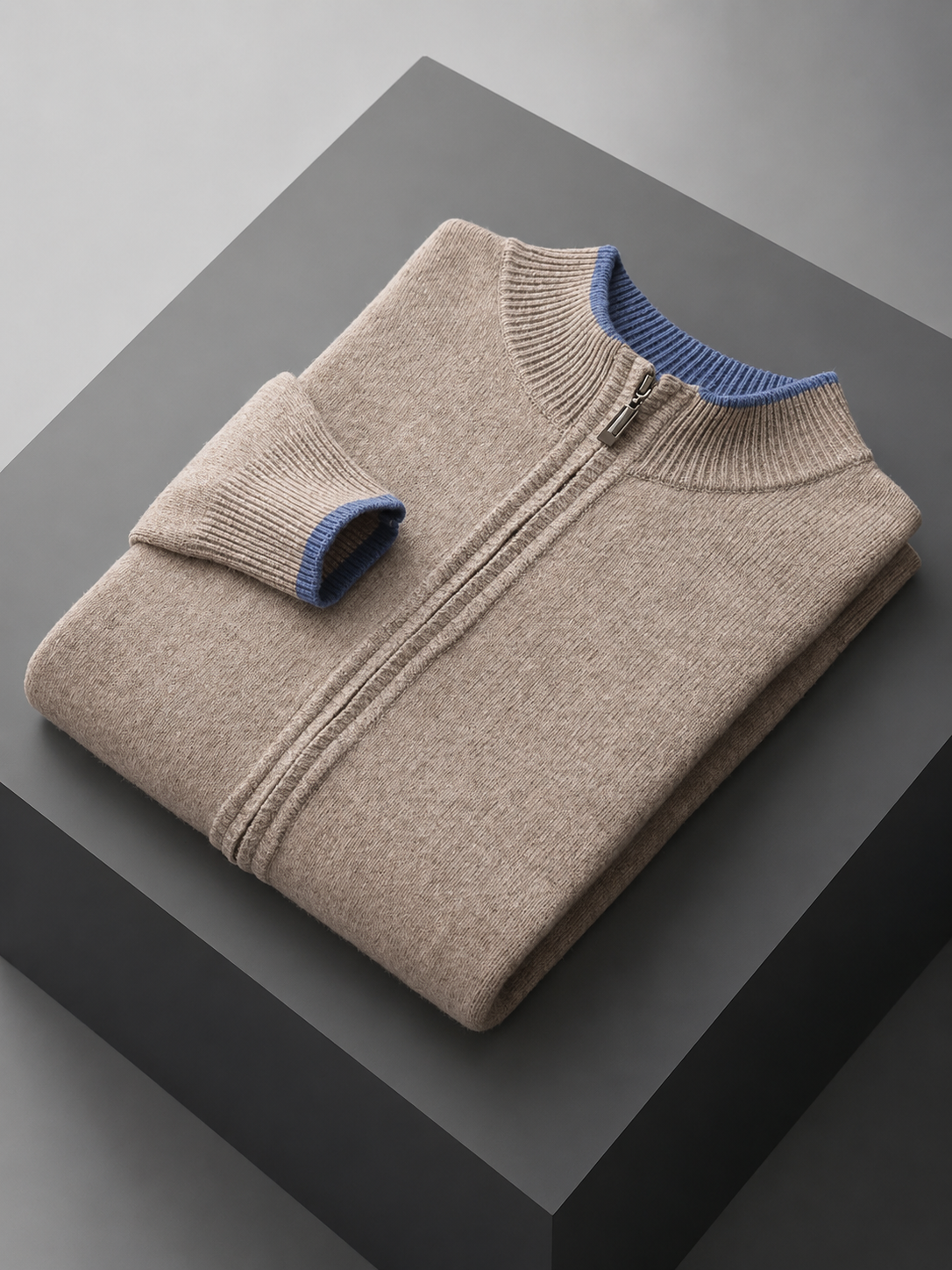 Miesten merinovillainen loungeasu – vetoketjullinen neuletakki ja housut