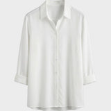 Bluse Damen Weiß Langarm mit Kragen und Knopfleiste