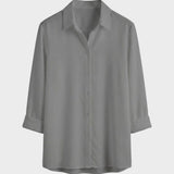 Bluse Damen Weiß Langarm mit Kragen und Knopfleiste