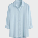 Bluse Damen Weiß Langarm mit Kragen und Knopfleiste