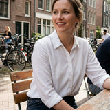 Bluse Damen Weiß Langarm mit Kragen und Knopfleiste