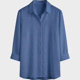 Bluse Damen Weiß Langarm mit Kragen und Knopfleiste