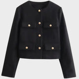 Damen Jacke Kurz Rundhals mit Knopfleiste und Taschen