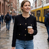 Damen Jacke Kurz Rundhals mit Knopfleiste und Taschen