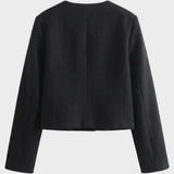 Damen Jacke Kurz Rundhals mit Knopfleiste und Taschen