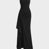 Abendkleid Damen Lang mit Schlitz und Drapierung