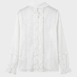 Bluse Damen Langarm mit Spitze und Rüschen