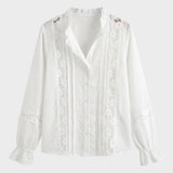 Bluse Damen Langarm mit Spitze und Rüschen