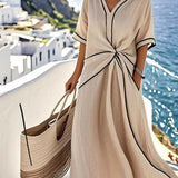 Damen Midikleid mit Wickeldetail und V-Ausschnitt