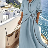 Damen Midikleid mit Wickeldetail und V-Ausschnitt