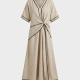 Damen Midikleid mit Wickeldetail und V-Ausschnitt