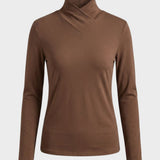 Damen Langarmshirt mit Stehkragen und V-Ausschnitt