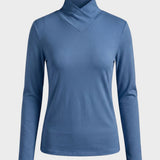 Damen Langarmshirt mit Stehkragen und V-Ausschnitt