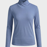 Damen Langarmshirt mit Stehkragen und V-Ausschnitt