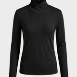 Damen Langarmshirt mit Stehkragen und V-Ausschnitt