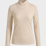 Damen Langarmshirt mit Stehkragen und V-Ausschnitt