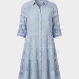 Damen Hemdblusenkleid mit Streifen und Knopfleiste