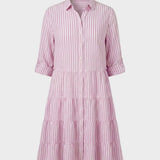 Damen Hemdblusenkleid mit Streifen und Knopfleiste