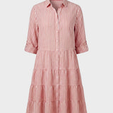 Damen Hemdblusenkleid mit Streifen und Knopfleiste