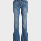 Damen Schlagjeans mit Knopfleiste und hoher Taille