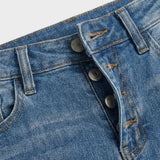 Damen Schlagjeans mit Knopfleiste und hoher Taille