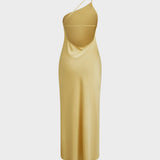 Damen One Shoulder Kleid lang mit Beinschlitz und schmalem Träger