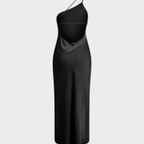 Damen One Shoulder Kleid lang mit Beinschlitz und schmalem Träger