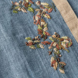 Damen Leinen Midikleid in Senfgelb mit Stickerei und 3/4-Ärmeln