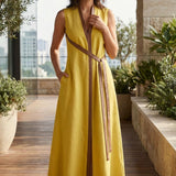Damen Sommer Maxikleid | Gürtel