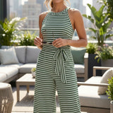 Damen Streifen Jumpsuit | Halterneck