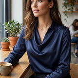 Damen Satin Bluse | Wasserfall