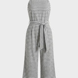 Damen Streifen Jumpsuit | Halterneck