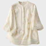 Bluse Damen mit Stehkragen und Volantärmeln