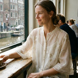 Bluse Damen mit Stehkragen und Volantärmeln