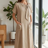 Damen Loose Maxikleid | Rundhals