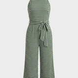 Damen Streifen Jumpsuit | Halterneck
