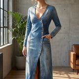 Damen Jeanskleid Midi | Knopfleiste