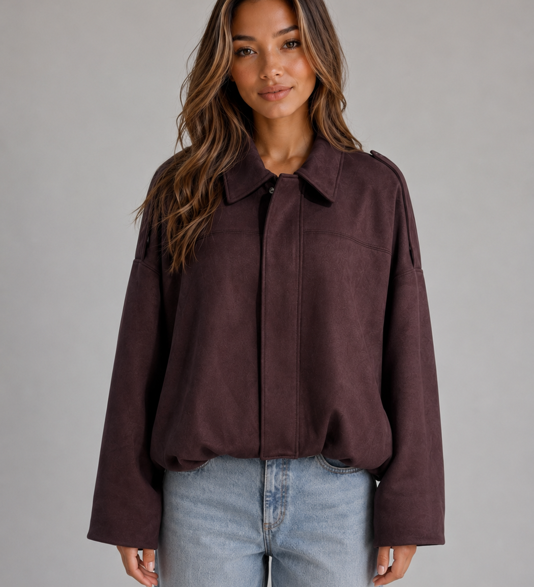 Milla – mokkapintainen oversize bomber-takki kauluksella